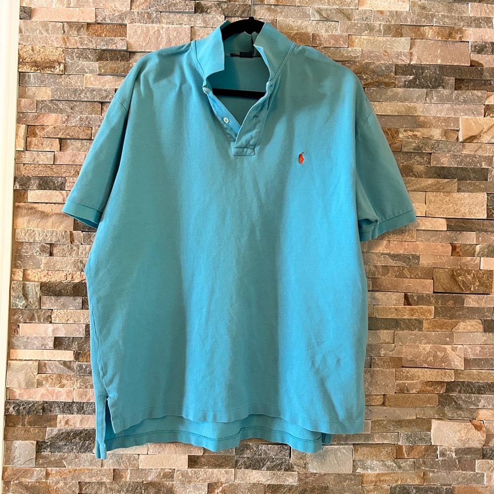 Polo by Ralph Lauren, XL, Light Blue Polo Shirt, minor tear shown on right side